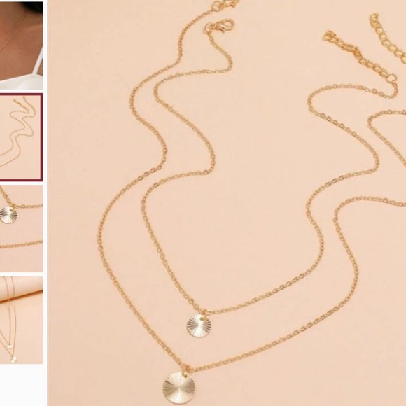 Double Layer Ribbed Pendant Necklace - Picture 2 of 4